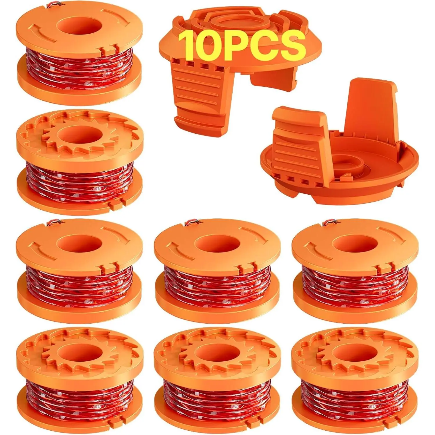 10 Pack (WA0010)Replacement Trimmer Line Spool Compatible with Worx Weed Eater, 0.065 inch Trimmer Line Refills for Worx Trimmer, Weed Wacker String Replacement (8 Trimmer Spools, 2 Trimmer Caps)