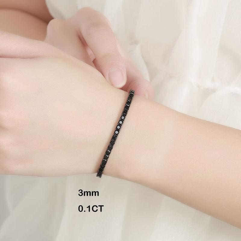 EWYA Full 3/4/5/6.5mm Black Moissanite Tennis Bracelet for Men Women Unisex 925 Silver Plated 18K Black Gold Hip Hop Bracelets