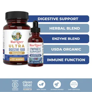 MaryRuth's Lymphatic Support + Ultra Digestive Enzymes Bundle - Organic Lymphatic Support Herbal Blend 1 oz - Ultra Digestive Food Enzymes 60 ct