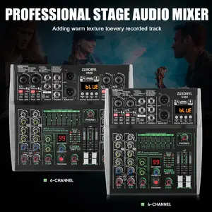 4/6 channels audio mixer 99 DSP Sound Effects Bluetooth/USB 48V Phantom Power 7-Band EQ Live Stream Recording