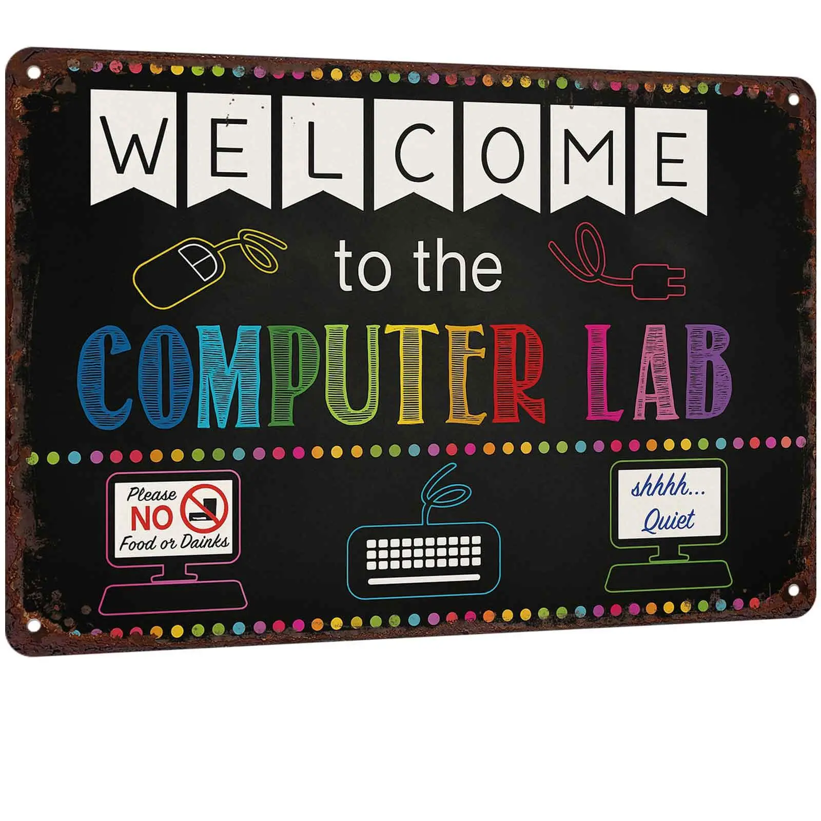 Vintage Chalkboard-Style "Welcome to The Computer Lab" Metal Tin Sign, 8x12 in Decorative Wall Plaque for Home Classroom, Gift for Tech Teachers