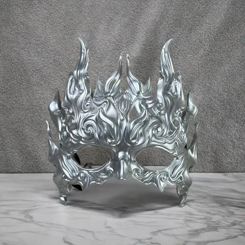 Adult Chinese Mythical Qilin Resin Eye Mask with Flame Carving, Gold Hollow Carvings & Fire Design - Halloween Cosplay, Masquerade Party Accessory