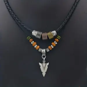 "🔥 Stacked PU Leather & Beaded Necklace for Men✨ Tribal Arrow Pendant + Layered Retro Design| Adjustable Faux Leather Cord for Daily Stacking| Spring-Summer 2025 Edgy Accessory|#MensFashion2025#TribalJewelry#LayeredNecklaces#PULeatherStyle#Retro