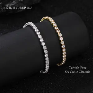Chrysmos 5A Cubic Zirconia |  Gold-Plated Tennis Bracelet | 3mm Thin Chain | Gold Plated | Luxurious Bridal Style