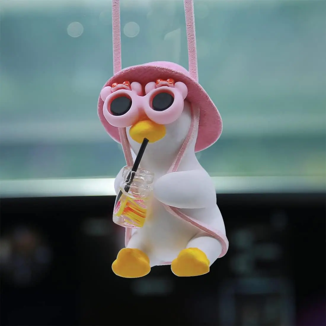 Small Plaster Cool Swinging Duck Rearview Mirror Hanging Ornament, Car Trinkets, Car Aromatherapy Interior Accessory for Driving