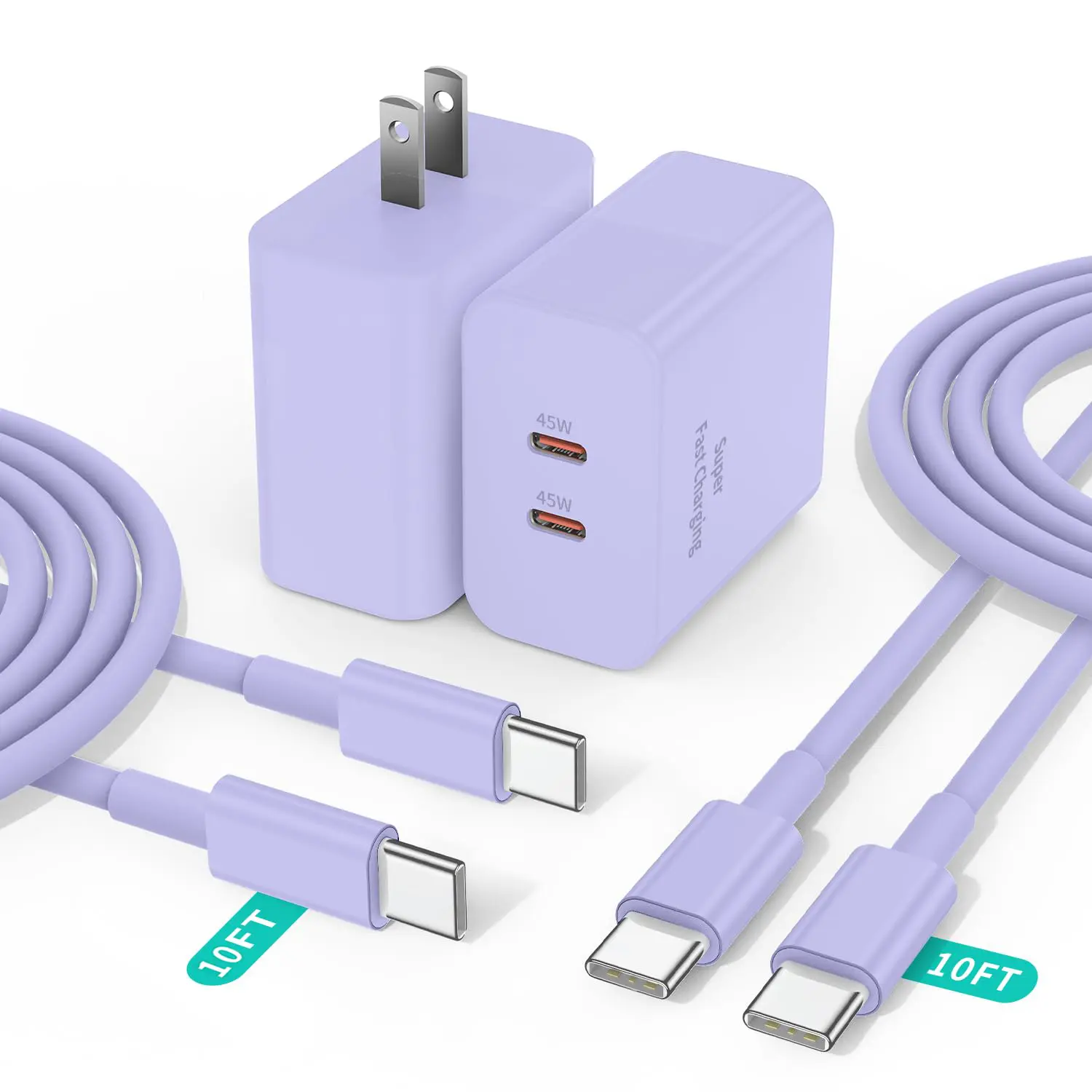 Phone 16/16 Pro/16 Pro Max/16 Plus, 15/15 Pro Fast Charging 45W Dual Port USB C Charger Block with 10ft Long Fast Charging Cord Cable for Phone 16 15 Pro Max,Pad Pro/Air, Galaxy S25/S24
