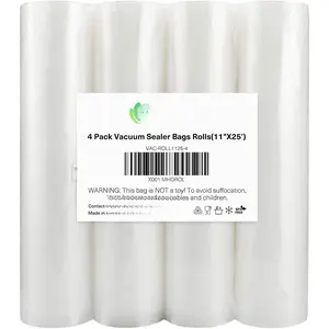 Vacuum Sealer Bags Rolls Compatible with FoodSaver 4-Pack 11" x 25' Vacuum Seal Rolls Fit Inside Machine Double-Side Embossed  Bags for Sous Vide or  Storage (Total 100 )