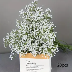 20pcs Realistic White Gypsophila Artificial Flowers Pack - Elegant Faux Floral Breath for Wedding Bouquets, DIY Home & Office Decor