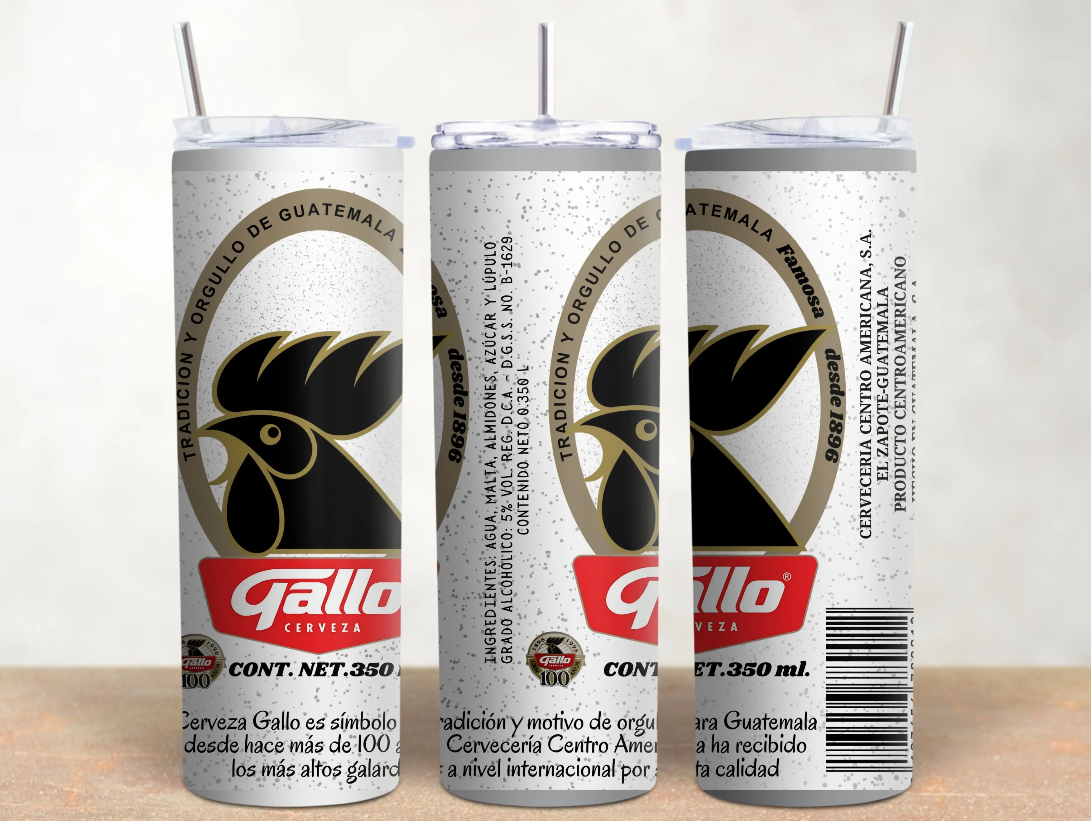Vaso Gallo Guatemalan Tumbler, Guatemalan Water Bottle, Stainless Steel Drinkware, Portable with Lid and Straw, Reusable 20oz skinny tumbler