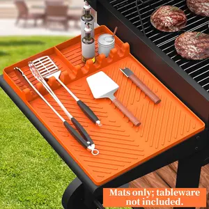 Silicone Griddle Tools Mat, Waterproof & Oil-Proof Spatula Drain Pad, Multifunctional Side Shelf Mat, Essential Travel Accessory