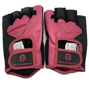 BUFF AMERICAN Weight Lifting Gloves Pink and Black Leather & Silicone Padding on Palm.