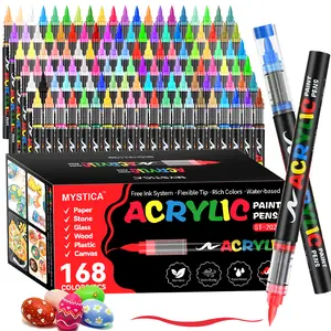168 Acrylic Paint Markers with ElasticBrushTip,Quick-Drying Waterproof Ink Pens for Multi-Surface(Rock, Wood, Ceramic, Glass, Canvas,Plastic,Metal), IdealArt Crafts Supplies Gift Set