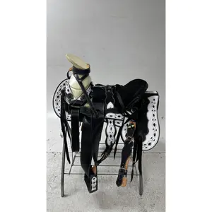 Charro Saddle – Black & White Leather (15.5”) “El Guerrero Blanco”