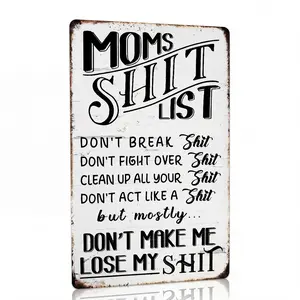 Funny Mom Life Kitchen Wall Decor, Moms List Sarcastic Home Tin Sign, Mom's Shit List Funny Decor