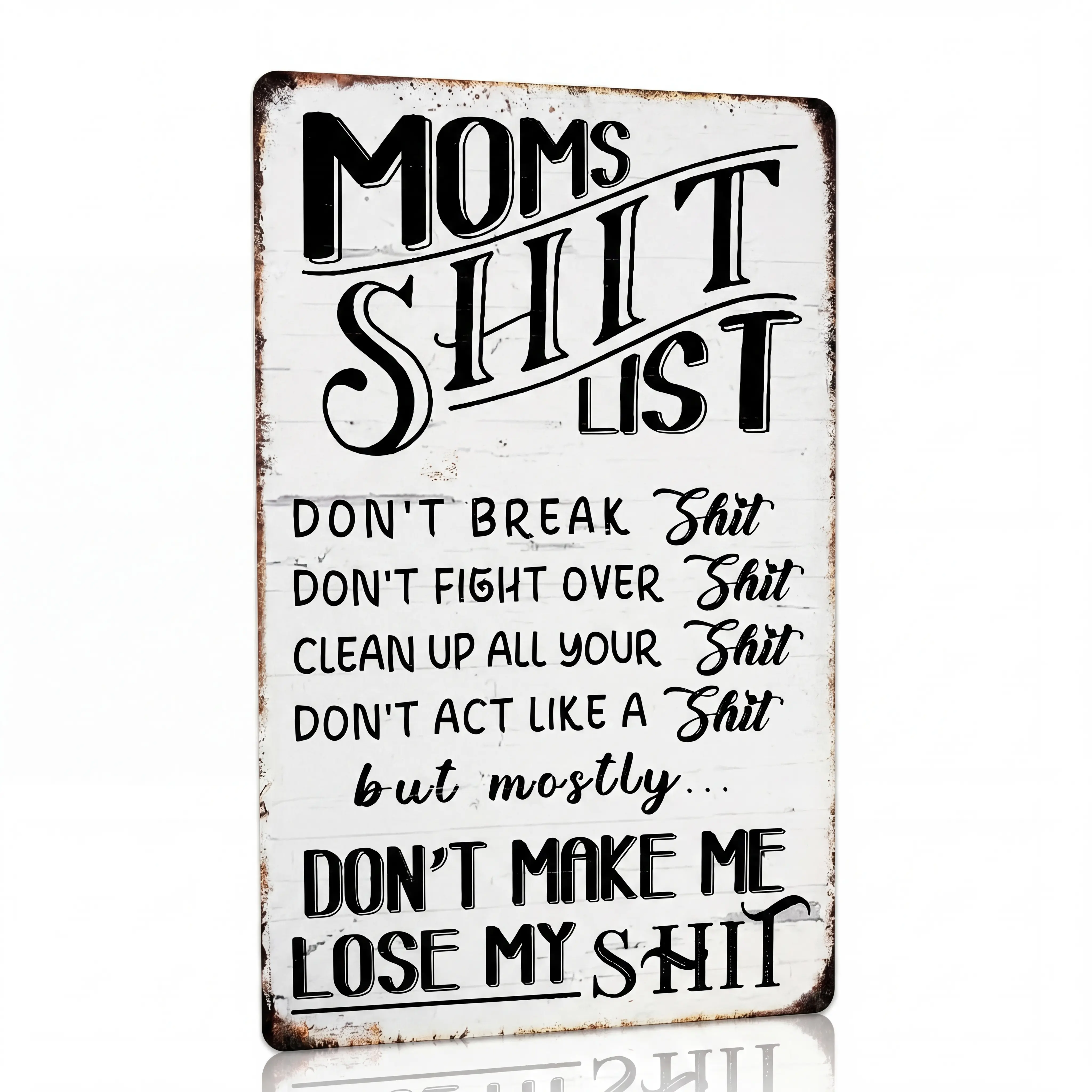 Funny Mom Life Kitchen Wall Decor, Moms List Sarcastic Home Tin Sign, Mom's Shit List Funny Decor