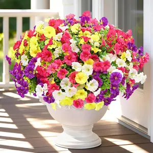 Artificial Flowers Fake Plants for Outdoors Decoration, 16 Bundles Silk Morning Glory with Eucalyptus Realistic UV Resistant Faux Flowers for Outside Planter Porch Yard Patio Garden Home Indoor, Mix
