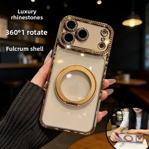 Luxury Rhinestone Magnetic Ring Phone Case for iPhone 17/16/15/14/13/12 Pro Max | 360° Rotating Stand & Full Camera Protection