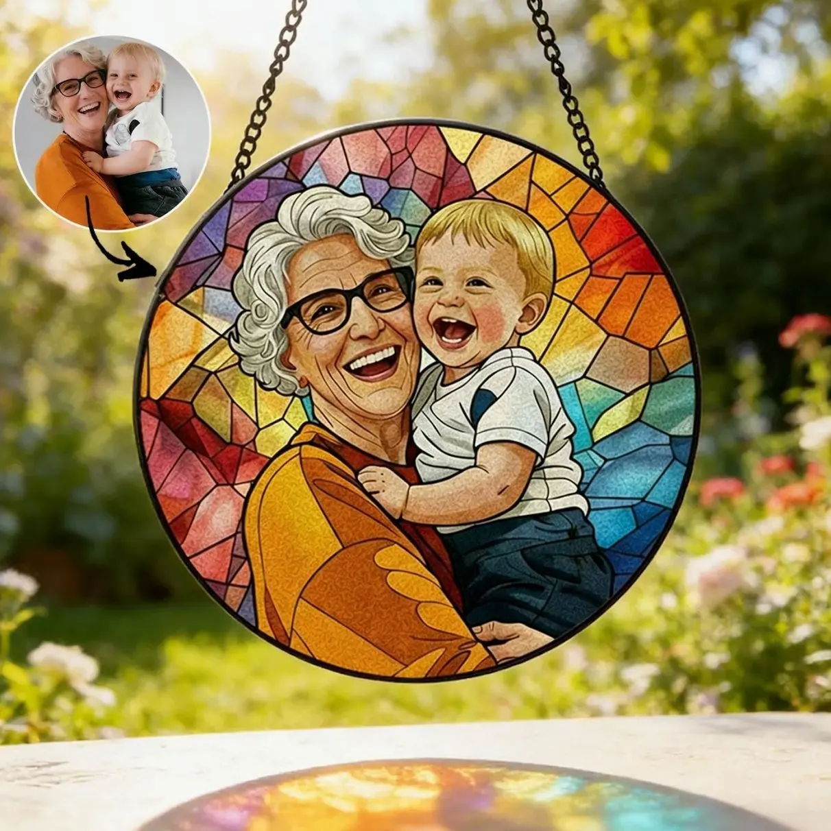 9 ops Personalized Family Portrait Stained Glass Suncatcher, Custom Memorial Gift from Photo, Healing Window Art for Cherished Memories