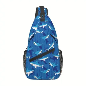 Crossbody Chest  Hiking Cartoon Style Shark Pattern Shoulder  Folding Large Capacity Fashion Durable Can Be Used For Shopping, Work, Leisure Travel Beach  Fishing  Travel Accessories Must Have  For School Back Christmas Gifts bag backpack