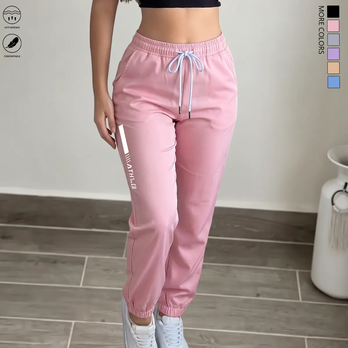 Women’s lightweight, ultra-thin casual athletic straight-leg pants for all seasons, featuring a drawstring, stylish pocket design, suitable for outdoor sports and everyday outings, with a summer vibe and stretch fabric. Stretch casual sports pants with po