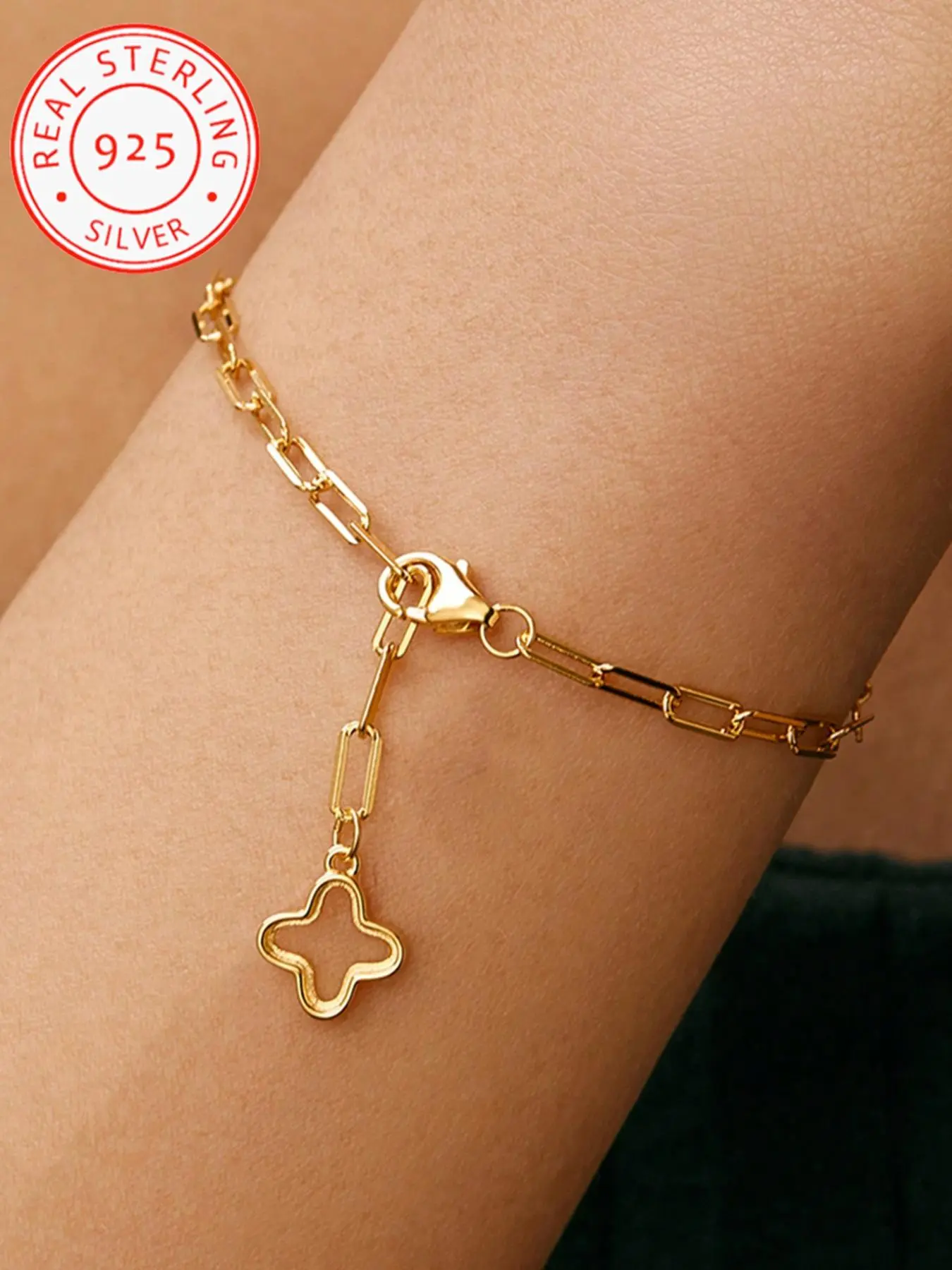 925 Silver Simple Jewelry Bracelet with Four Leaf Clover Hollow Pendant, Elegant Daily Wear Accessory, Perfect for Style Enhancement, Bracelets Jewelry