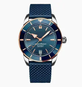 904L Stainless Steel Men Automatic Mechanical Watch Rose Gold Black Blue Rubber Ceramic 46mm