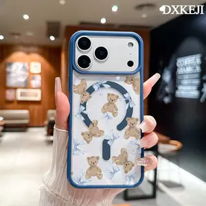 Teddy Bears and Bows Pattern Magnetic MagSafe Phone Case for iPhone 17 Air/16 Pro Max 15 Pro 14 13 12 11 Plus Lightweight Shockproof Slim Protective Cover Supports Wireless Charging Case Casing