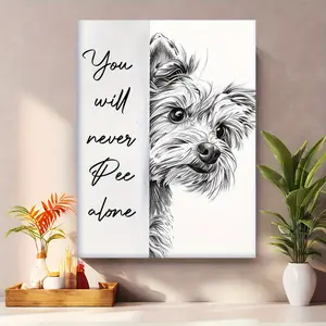 Yorkshire Terrier Humorous Canvas Print Poster, "Never Pee Alone" - Wooden Frame 30.48x 40.64cm Wall Art, Suitable for Bathroom, Bedroom, Home and Office Decoration, Ideal for Yorkshire Terrier Lovers