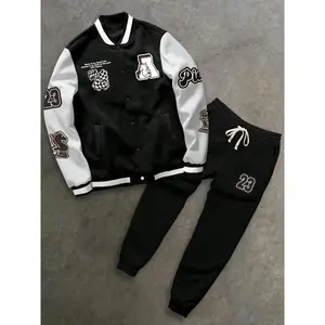 Men's Colorblock? Letter Print Baseball Jacket & Pants Set, Regular Fit Casual Long Sleeve Zip-Up Jacket & Pants for Everyday Wear, Men’s Outfits for Autumn & Winter