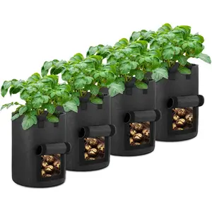 4-Pack 10 Gallon Potato Grow Bags with Flap Window, Heavy Duty Aeration Fabric Pots with Handles for Garden and Planting(Black)