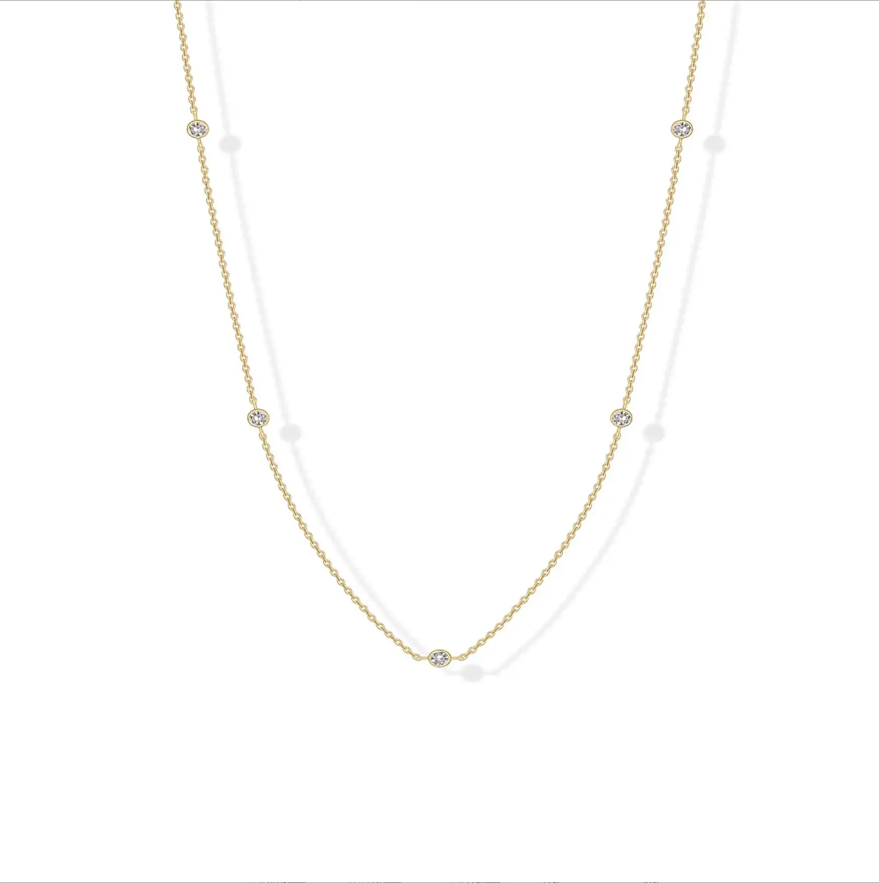 14K Gold Plated Station Necklace for Women, Dainty Choker Simulated Diamond Necklace, Lightweight Womens CZ Chain Necklace, Perfect for Everyday Wear & Gifting