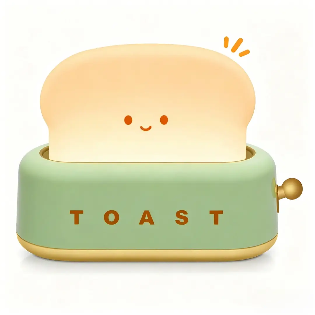 Cute Toast Lamp, Small Desk Lamp, Night Light, Rechargeable, Pink, Plastic, Kawaii Decor for Bedroom, Table, Bedside, Desk, Gifts for Kids and Adults, Home Night Lamp, Illuminated Night Light
