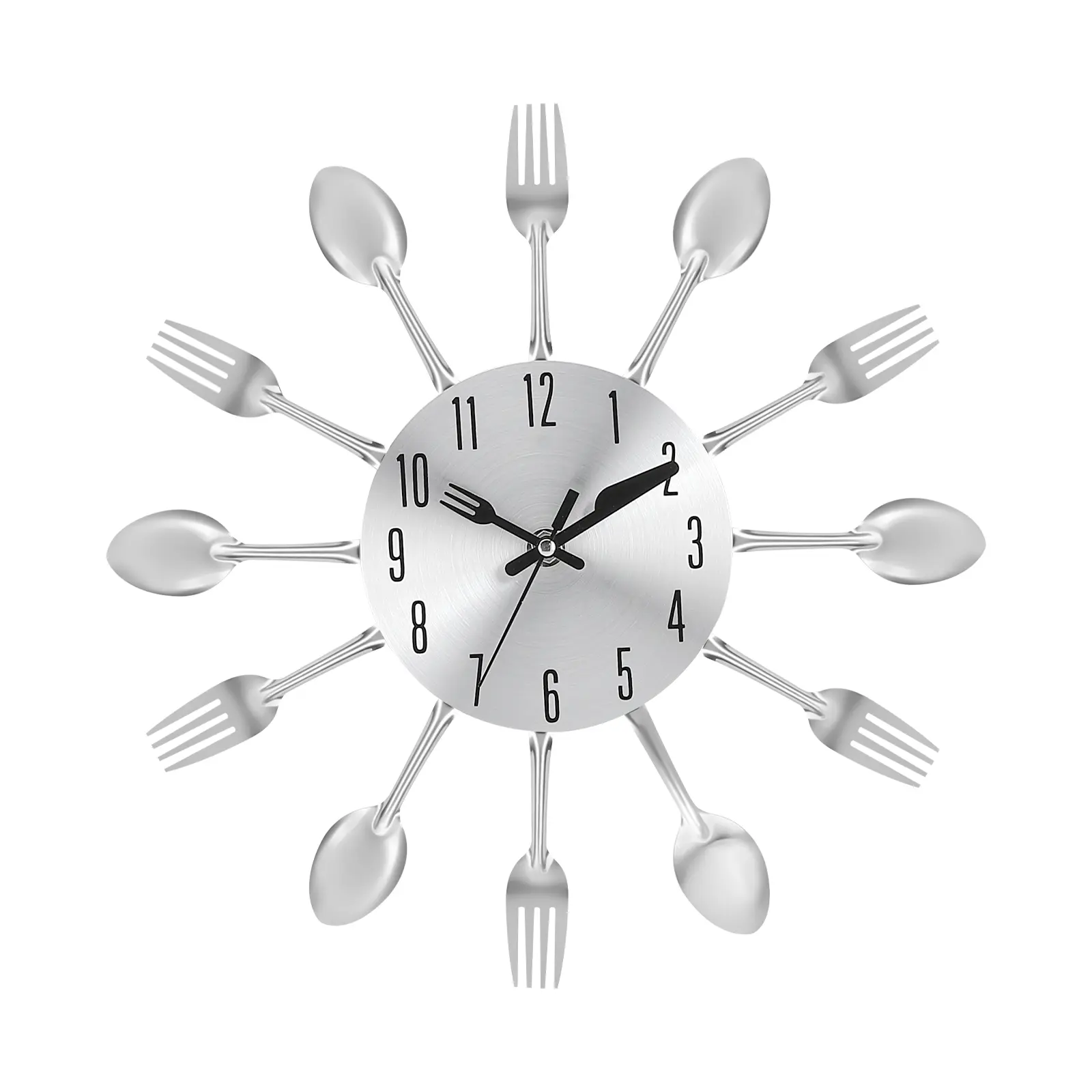 Modern Flatware Styled Wall Clock - Polished Silver 3D Spoon and Fork Design for Rustic/Modern Kitchen Decor, Home Decor and Accessories, Minimalist Wall Clock, Wall Decor,summerwins,beachessentials,campingessentials