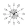 Polished Silver 3D Spoon & Fork Flatware Cutlery Analog Wall Clock - Minimalist Rustic-Modern 3D Wall Art Clock, Sleep-Quiet Tick, Battery-Powered Knife/Fork Hands, Spoon Dial for Kitchen Decor, Party Gifts