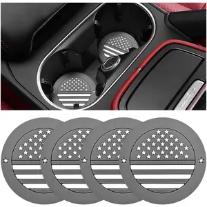 4 count Ameican Flag  Cup Holder Coasters, Anti Slip  Cup Insert Drink Mat, Patriotic Shockproof Embedded Water Protection Pad, Universal Automotive Interior Decor Accessories (Gray)