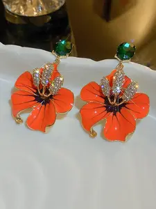 Fashionable Flower Design Dangle Earrings, Artificial Crystal Decorated Earrings for Women, Elegant Jewelry for Party, Daily Clothing Decor for Girl, Artificial Zirconia Earrings