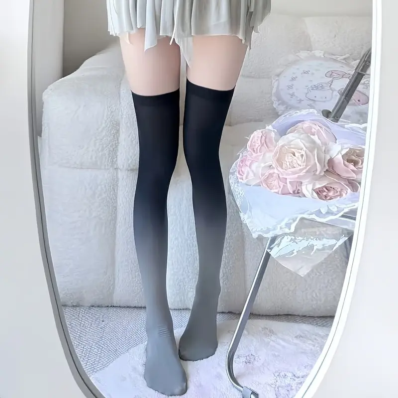2 Pairs Colorful Gradient Over The Knee Stockings, JK Thigh Socks, Lolita Style Color-blocked High Stockings, Erotic Stockings, Nightclub Dinner Travel Outfit Must-haves