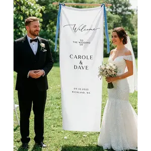 Personalized Linen Wedding Welcome Sign, Fabric Wedding Welcome Sign, Bridal Shower, Baby Shower, Engagement Party, Anniversary Gifts for Him, Couples Gift
