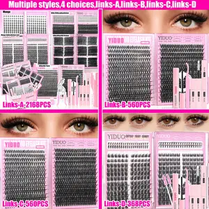 2168/560/368pcs Lash Cluster Kit Gift Set Volume Manga&40D&60D&80D&100D with Spiky Bottom Lashes Extension Kit 10-20mm D Curl wispy False Eyelash With Double-ended Eyebrow Pencil | Waterproof Eyeliner | Eyelash Curler | Bond and Seal Kit DIY Lash Kit