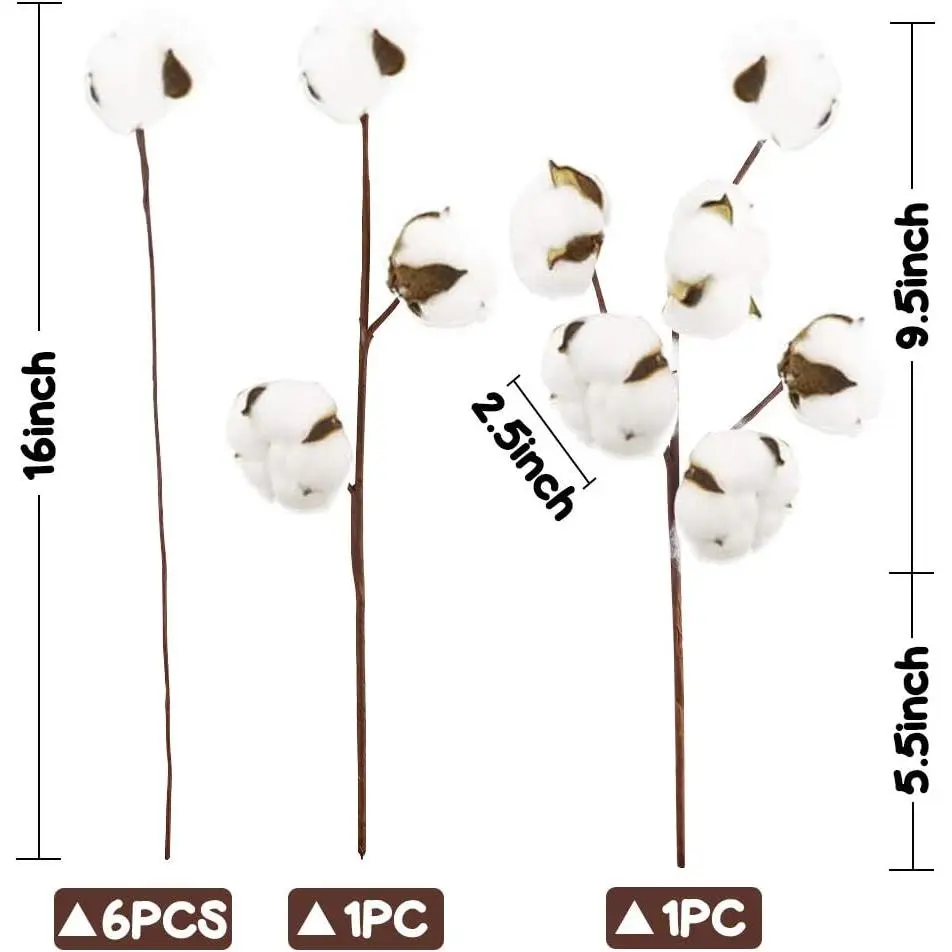 DomeStar Cotton Stems, Natural Dried Flowers 8 Packs Total 15 Bolls Cotton Sprigs Blooms Floral Stems for Vase Fillers