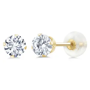 Gem Stone King 10K Yellow Gold Moissanite Stud Earrings For Women Men | 1.00 Cttw | Round 5MM