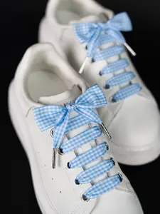 Cute Blue Plaid Metal Head Shoelaces, Wide Fit for Daily Casual Use, Pair Pack, Fresh and Adorable Design