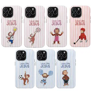 Christian Curious George Sports Phone Case, Love Like Jesus Striped | Playful George Case Cover Compatible With iPhone 16 15 14 13 12 11 Pro Max X XS, Galaxy S25 S24 S23 S22 Ultra, Shockproof and Durable