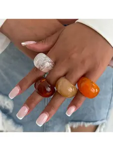 Cross border jewelry from Europe and America, Ins colored, dyed, ice transparent resin ring, niche, stacked arc-shaped wide face ring