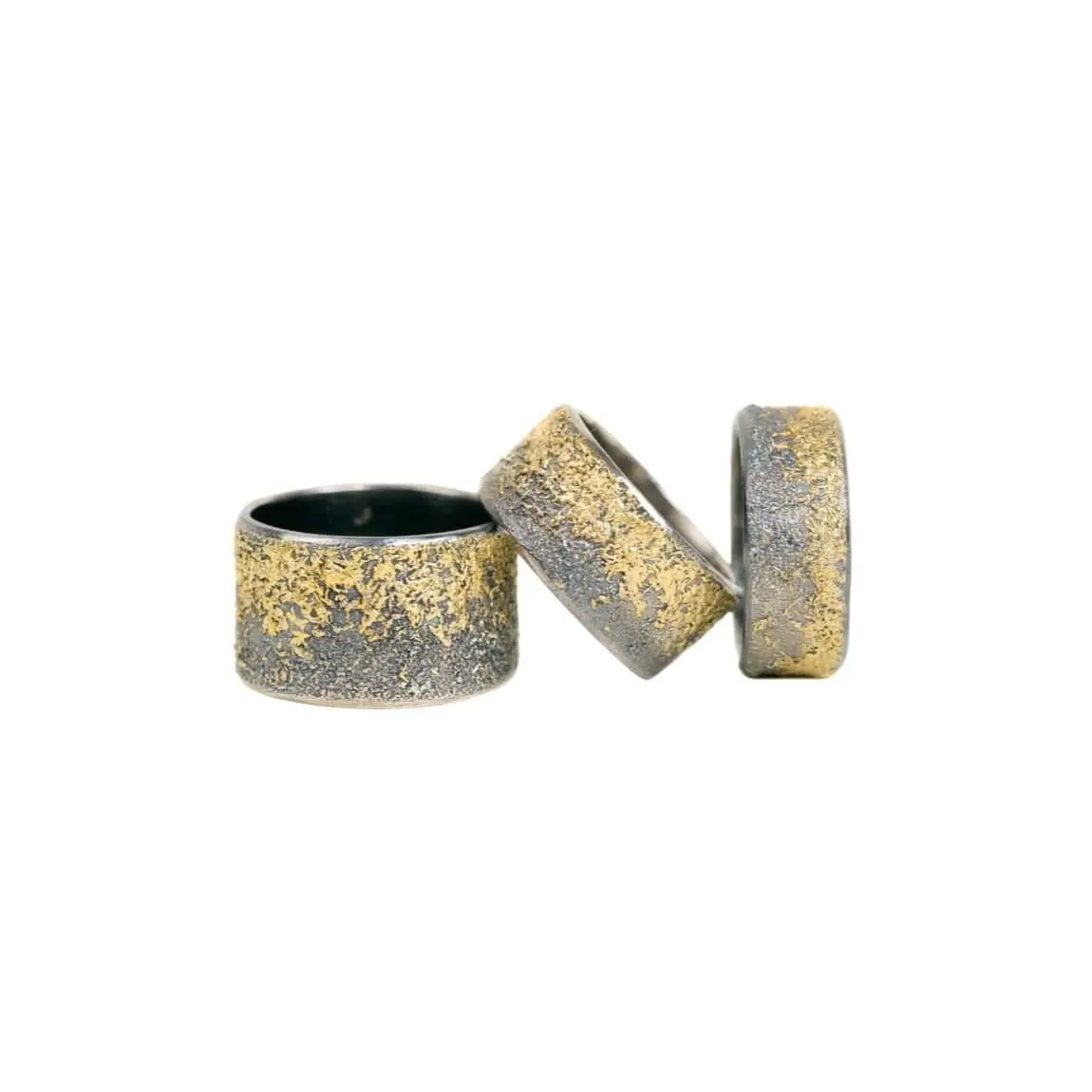 Black + Gold Dusted Band - 22k Gold + Oxidized Argentium Silver