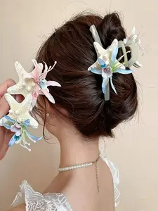 Starfish & Flower Design Hair Clip & Hair Claw Set, Fashionable Hair Accessories for Women & Girls, Cute Lovely Hairwear for Daily Used
