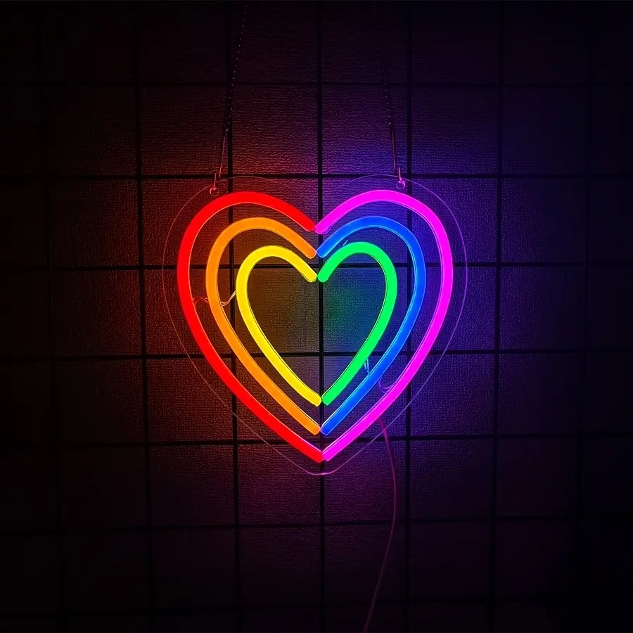 Heart Neon Light, Bedroom LED Colorful Heart Neon Wall Lamp, Valentine's Day, Birthday, Party, Christmas USB Powered Decorative Night Light