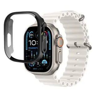 Case for Apple Watch Ultra/Ultra 2 49mm Screen Protector With Tempered Glass Protective Film Hard PC Bumper Cover Accessories: Black