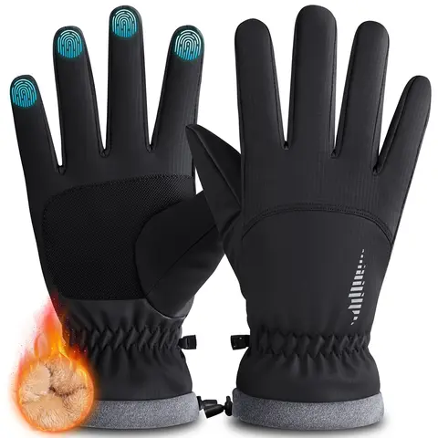 RIVMOUNT Thermal Insulated Winter Ski Gloves for Adults - Unisex, Waterproof, Windproof, Touch-Sensitive Fingers, Buckle, Reflective, Skin-Friendly, Warm Fleece, Adjustable Cuffs Outdoor Sports Gloves for Skiing, Running - RG802