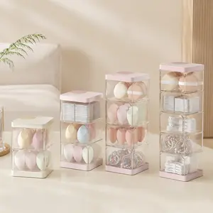 360° Rotating Makeup Sponge Organizer | Dustproof Vanity Storage Box | Clear Minimalist Beauty Display